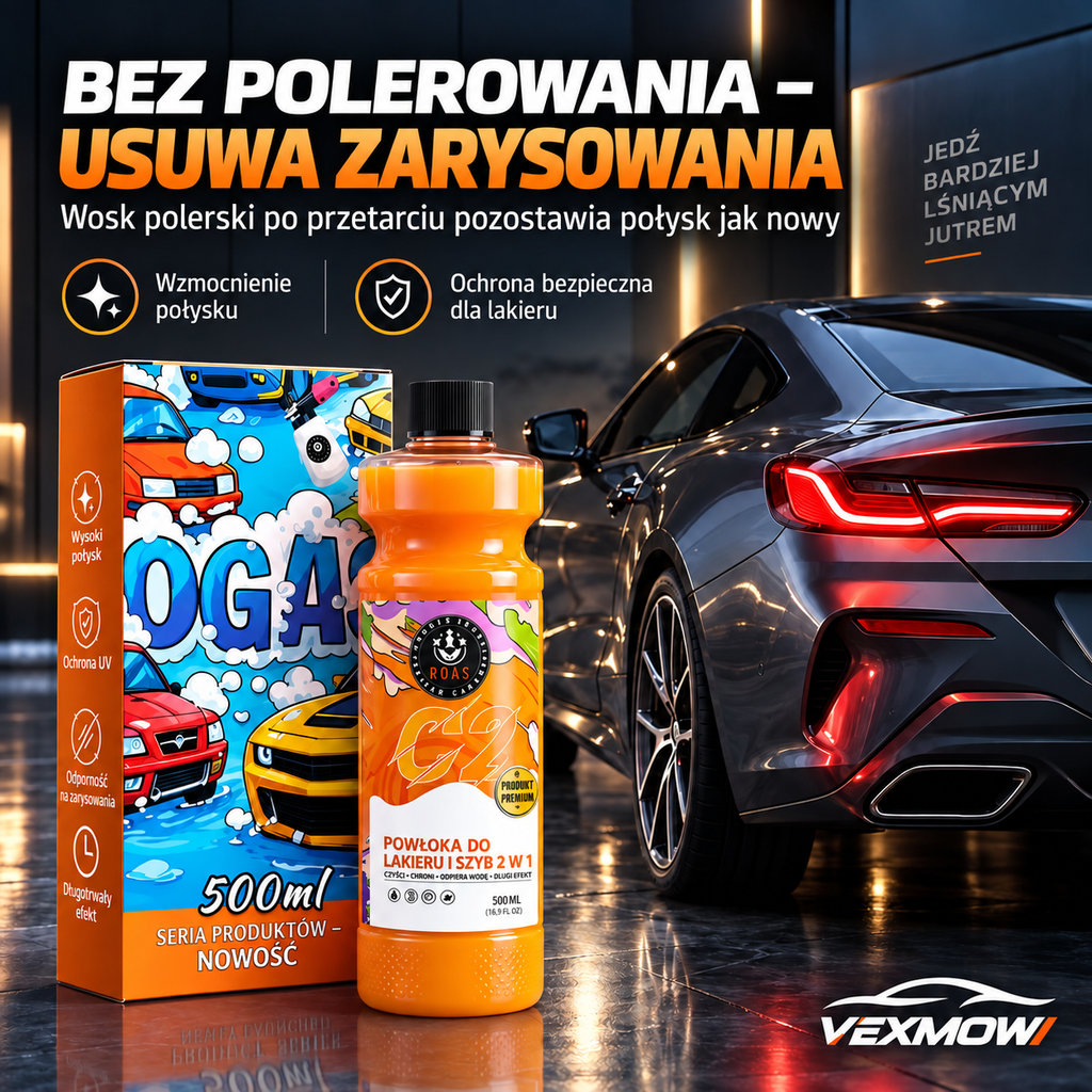Powłoka Hydrofobowa 2w1 do Lakieru i Szyb Samochodowych 500 ml – Wysoki Połysk