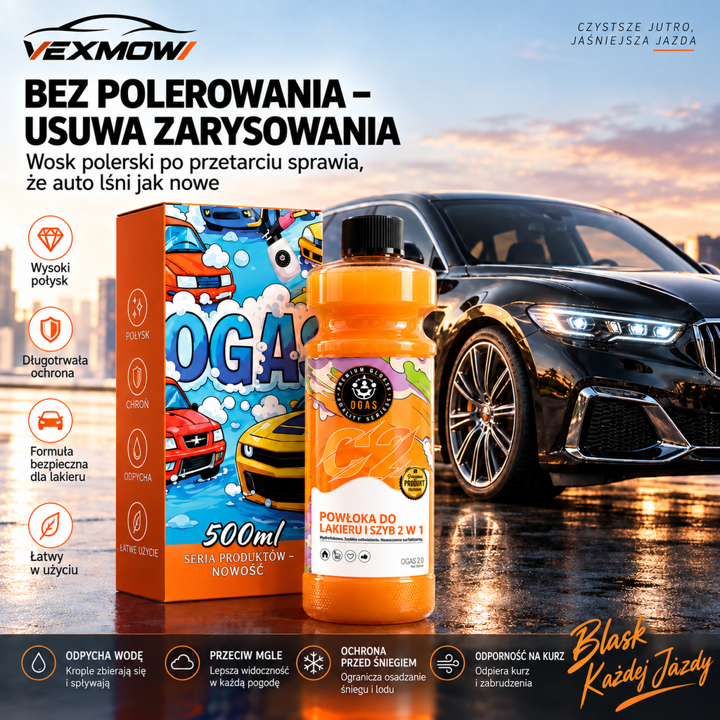 Powłoka Hydrofobowa 2w1 do Lakieru i Szyb Samochodowych 500 ml – Wysoki Połysk