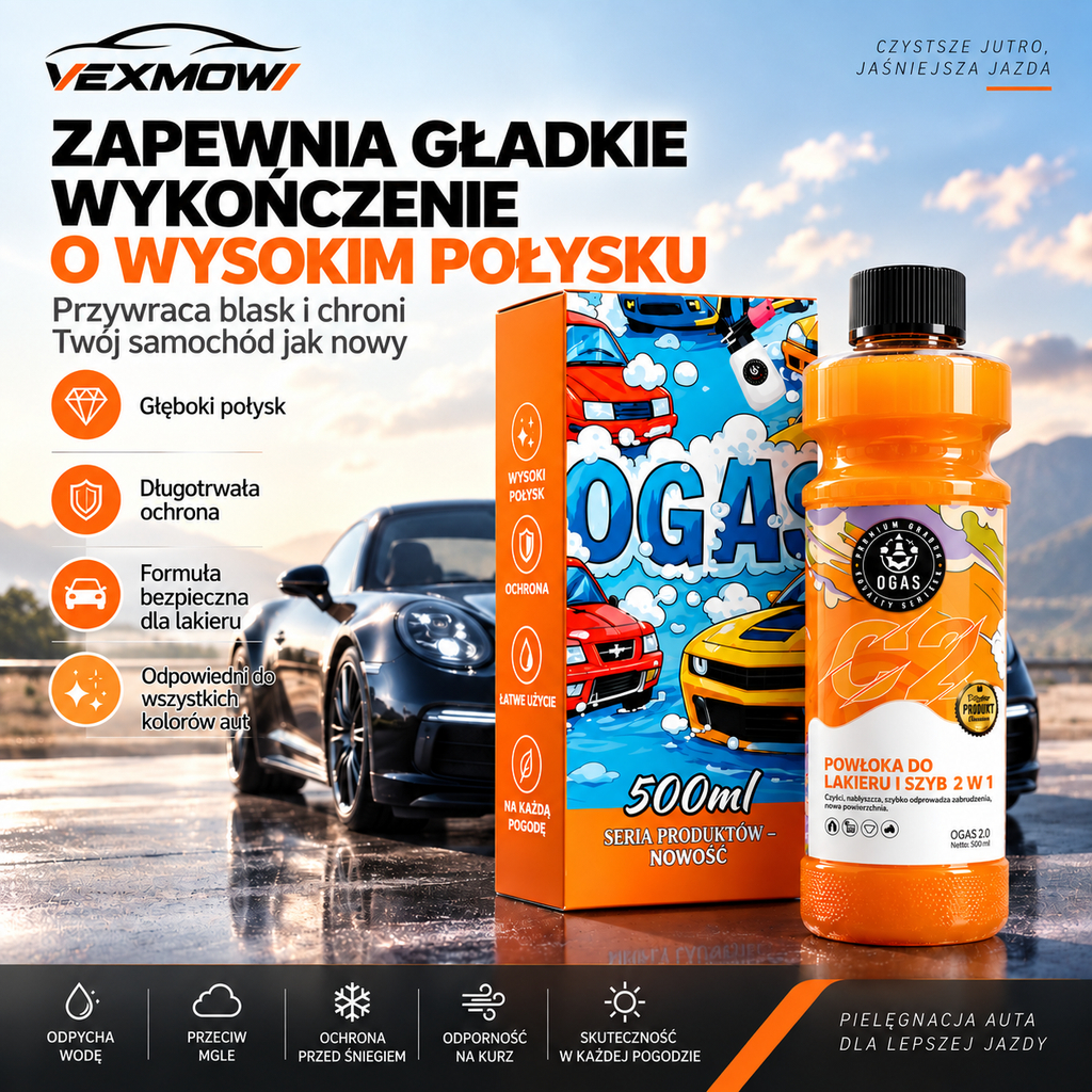 Powłoka Hydrofobowa 2w1 do Lakieru i Szyb Samochodowych 500 ml – Wysoki Połysk