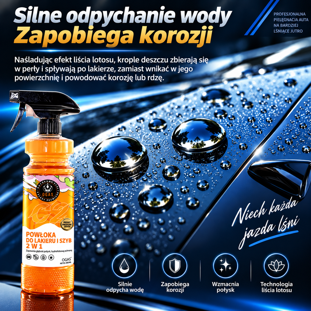 Powłoka Hydrofobowa 2w1 do Lakieru i Szyb Samochodowych 500 ml – Wysoki Połysk