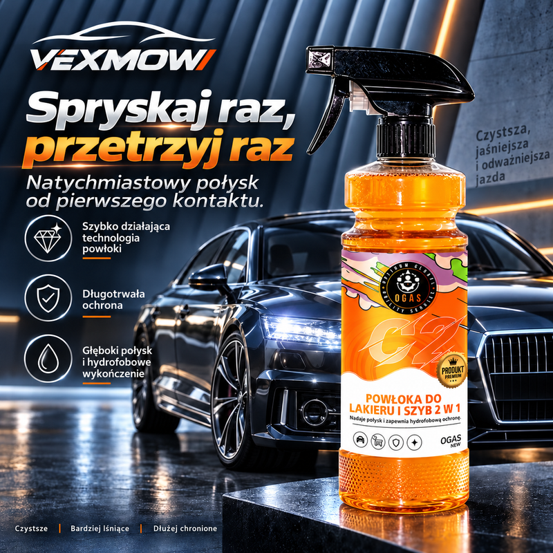 Powłoka Hydrofobowa 2w1 do Lakieru i Szyb Samochodowych 500 ml – Wysoki Połysk