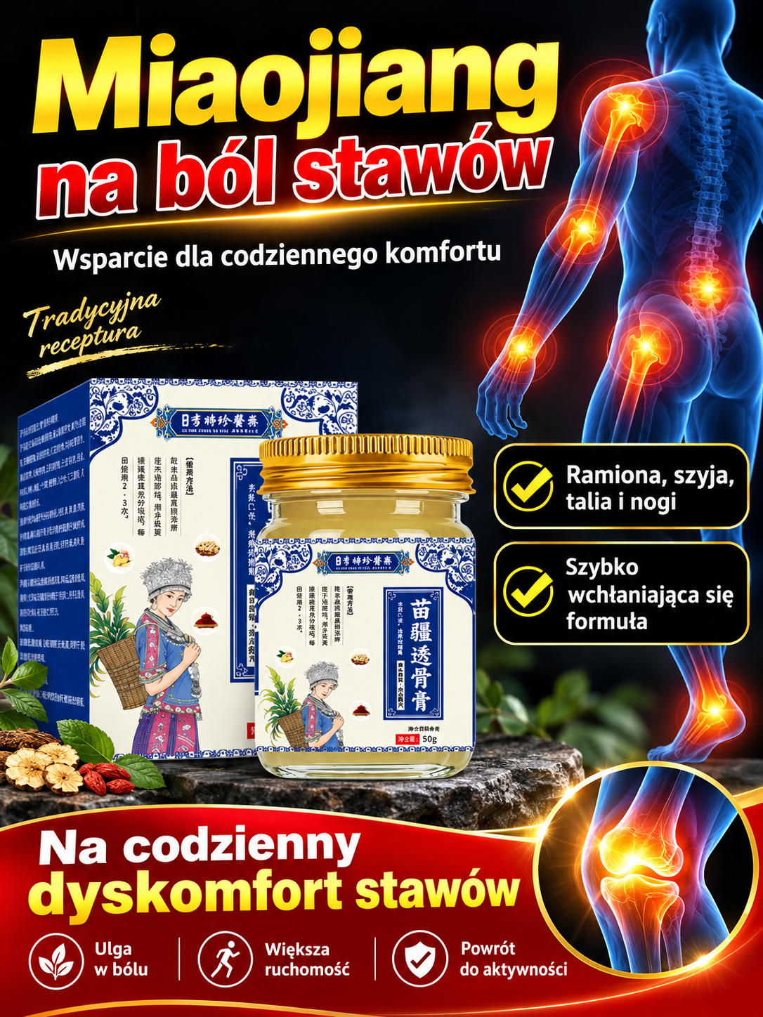 【Ulga w mięśniach i ulga w kościach Szybka ulga w bólu】 Krem kostny Miao Jiang