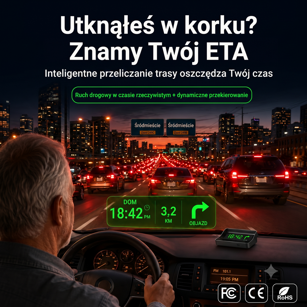 Inteligentny Wyświetlacz Samochodowy HUD GPS z Nawigacją AR i Antyradarem