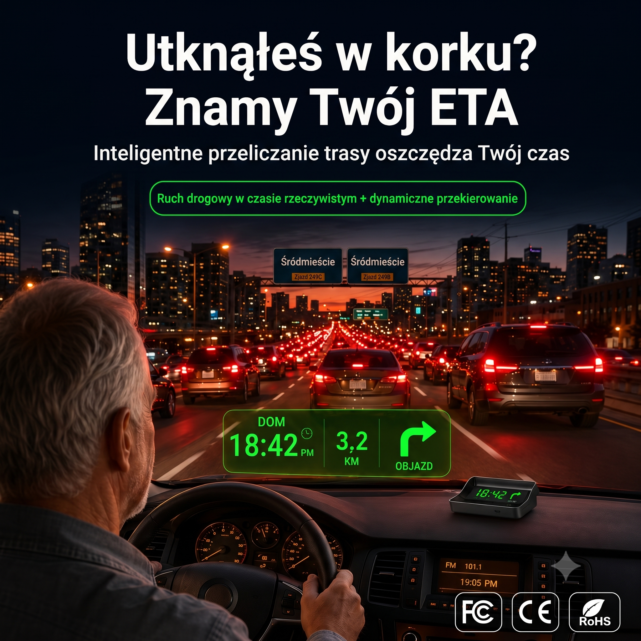 Inteligentny Wyświetlacz Samochodowy HUD GPS z Nawigacją AR i Antyradarem