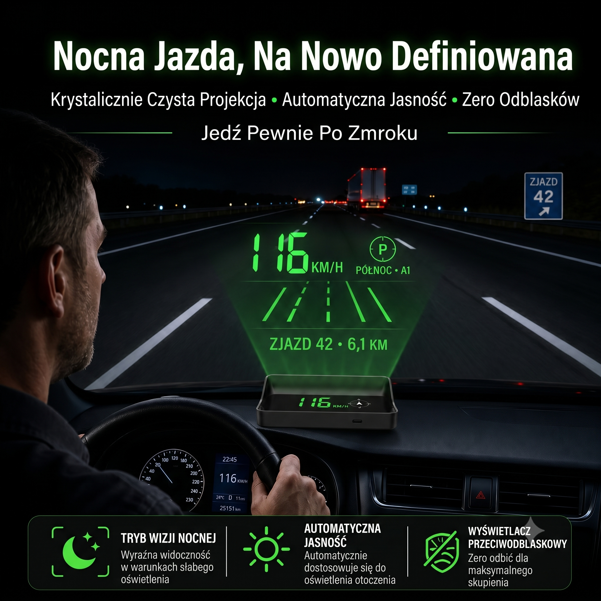 Inteligentny Wyświetlacz Samochodowy HUD GPS z Nawigacją AR i Antyradarem