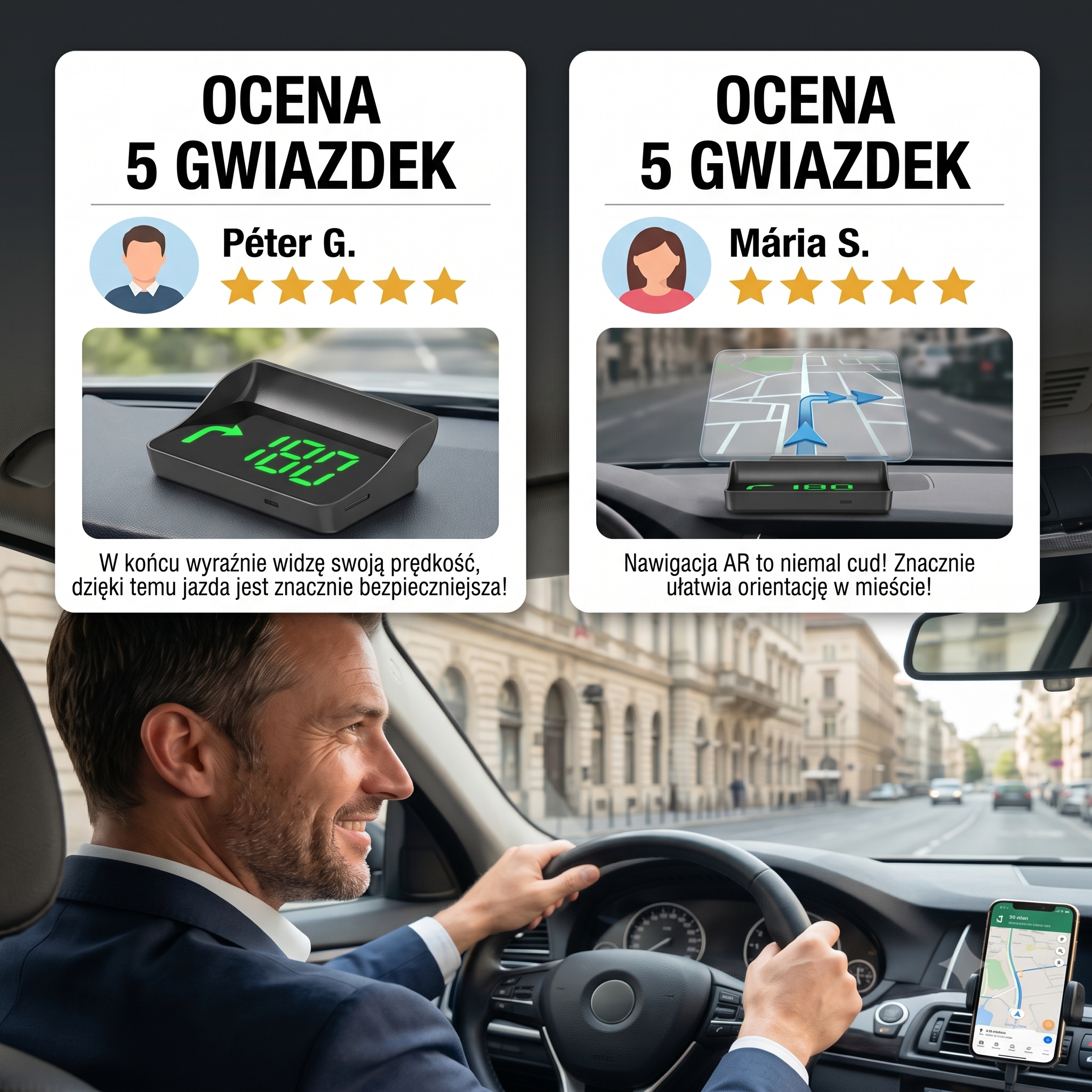 Inteligentny Wyświetlacz Samochodowy HUD GPS z Nawigacją AR i Antyradarem