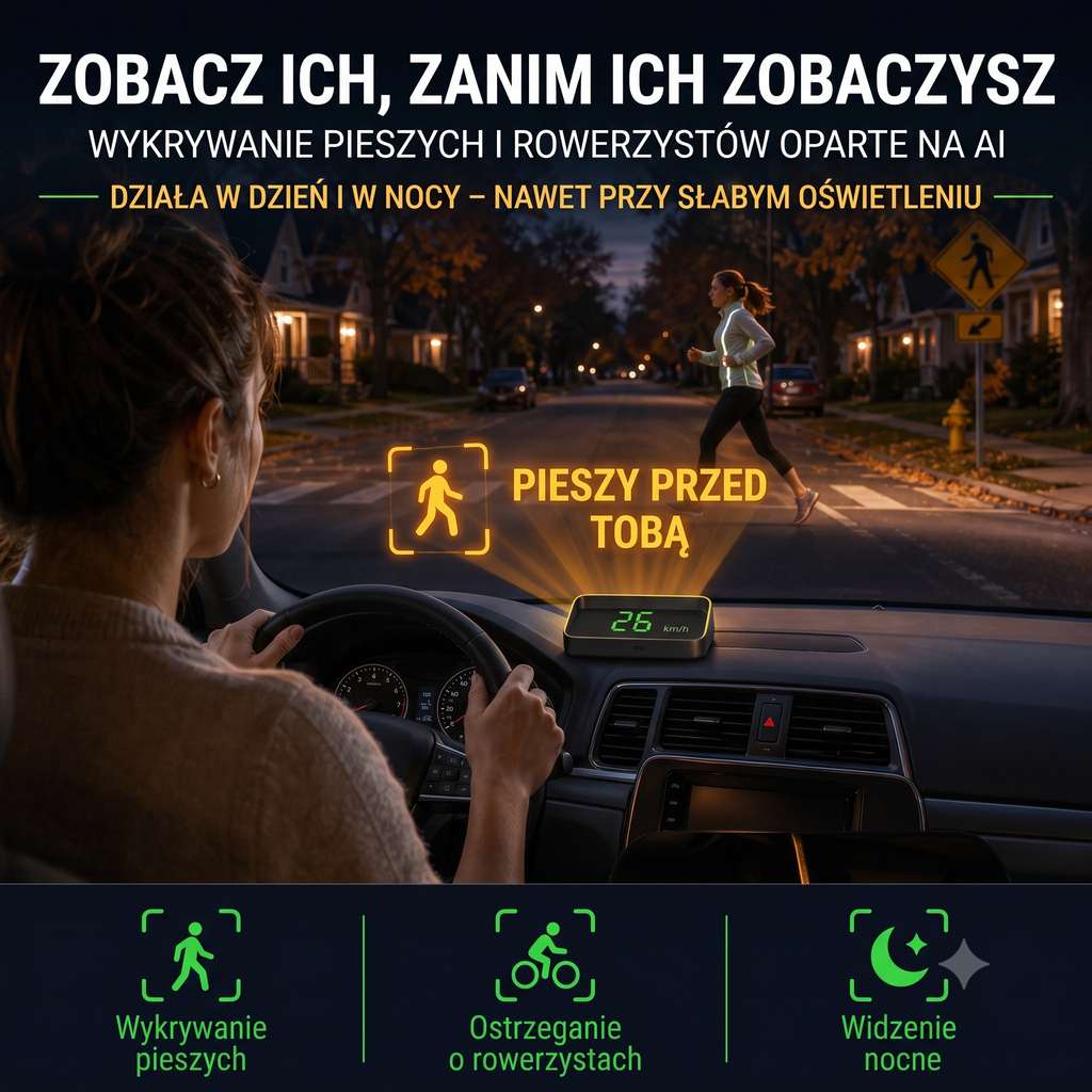 Inteligentny Wyświetlacz Samochodowy HUD GPS z Nawigacją AR i Antyradarem